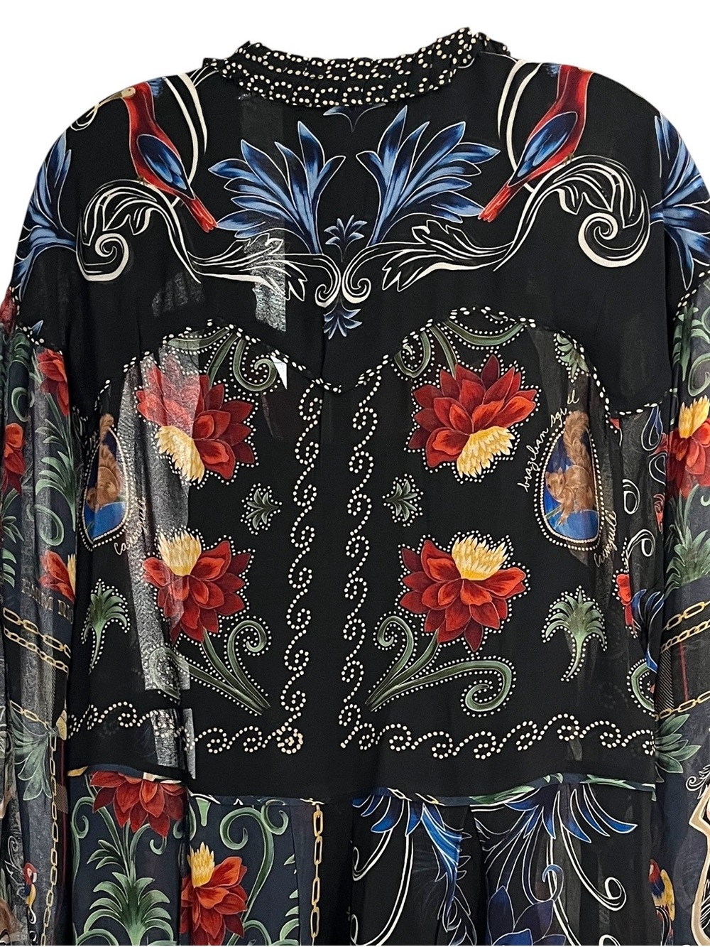 FARM Rio Mixed Arabesque Scarves Mini Dress M Floral Lace Up Long Sleeve - Picture 9 of 12